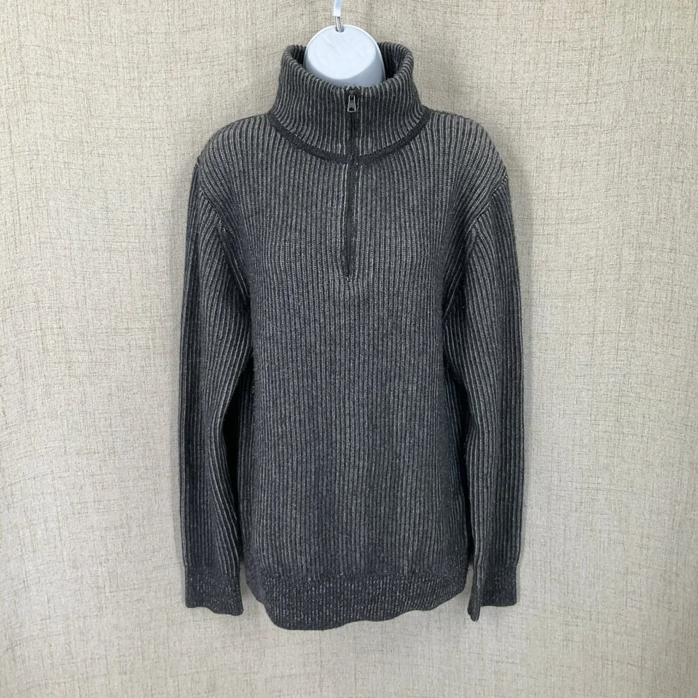 Banana Republic Sweater Mens S Grey Cashmere Wool Ribbed Quarter Zip Classic